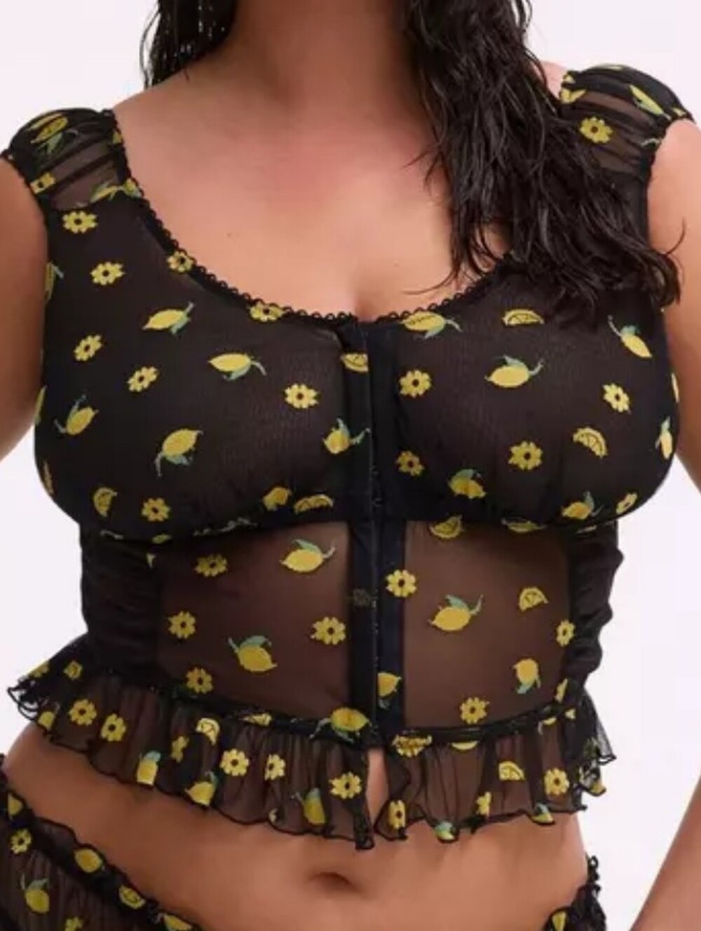 TORRID Sheer Floral Lemon Print Wire Free Bustier Bust Size 2x Fits 46-50 New